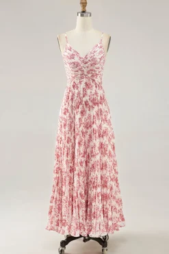 Blush Flor Plissado Uma Linha Esparguete Alças Vestido de Casamento Convidado