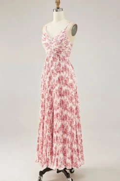 Blush Flor Plissado Uma Linha Esparguete Alças Vestido de Casamento Convidado