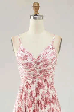Blush Flor Plissado Uma Linha Esparguete Alças Vestido de Casamento Convidado