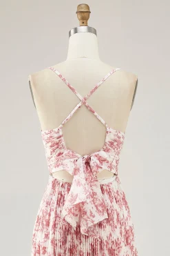 Blush Flor Plissado Uma Linha Esparguete Alças Vestido de Casamento Convidado