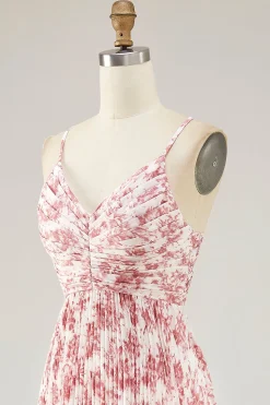 Blush Flor Plissado Uma Linha Esparguete Alças Vestido de Casamento Convidado