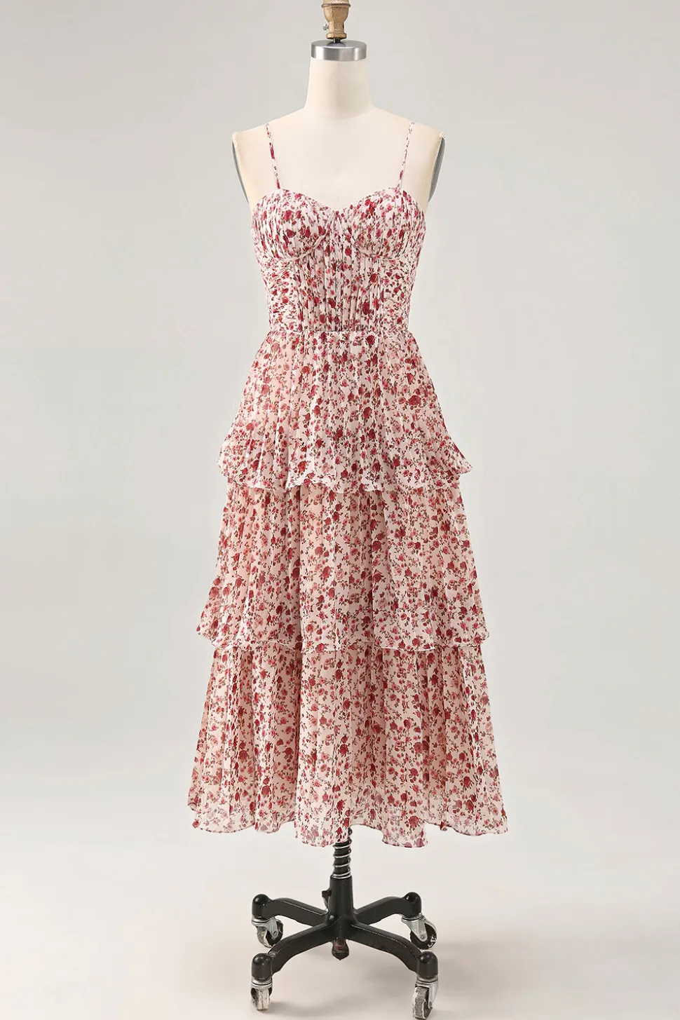 Blush Flor Uma Linha Esparguete Correias Estampado Tiered Vestido de Noiva Convidado
