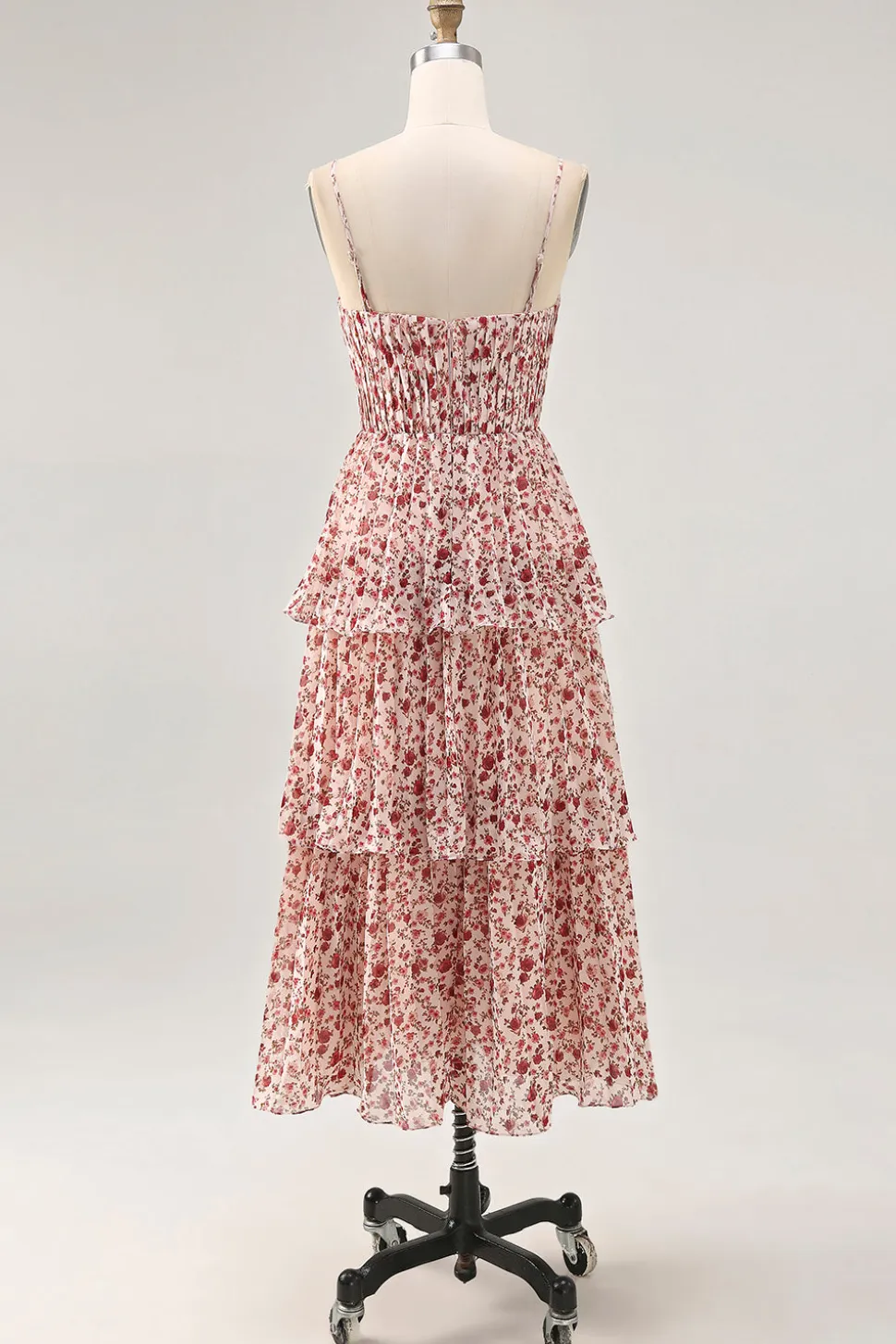 Blush Flor Uma Linha Esparguete Correias Estampado Tiered Vestido de Noiva Convidado