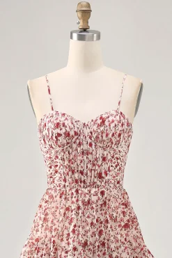 Blush Flor Uma Linha Esparguete Correias Estampado Tiered Vestido de Noiva Convidado