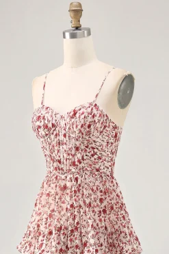 Blush Flor Uma Linha Esparguete Correias Estampado Tiered Vestido de Noiva Convidado