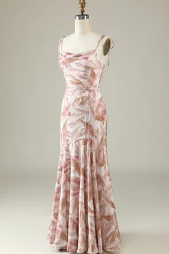 Blush Floral Boho Sereia Vestido Madrinha
