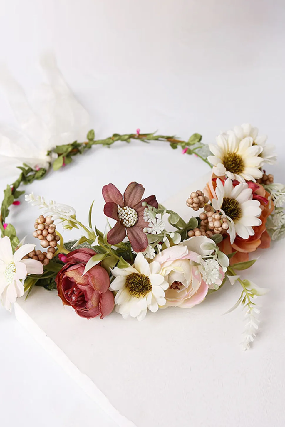 Blush Floral Noiva Cabelo Grinalda com fita