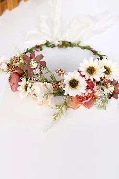 Blush Floral Noiva Cabelo Grinalda com fita