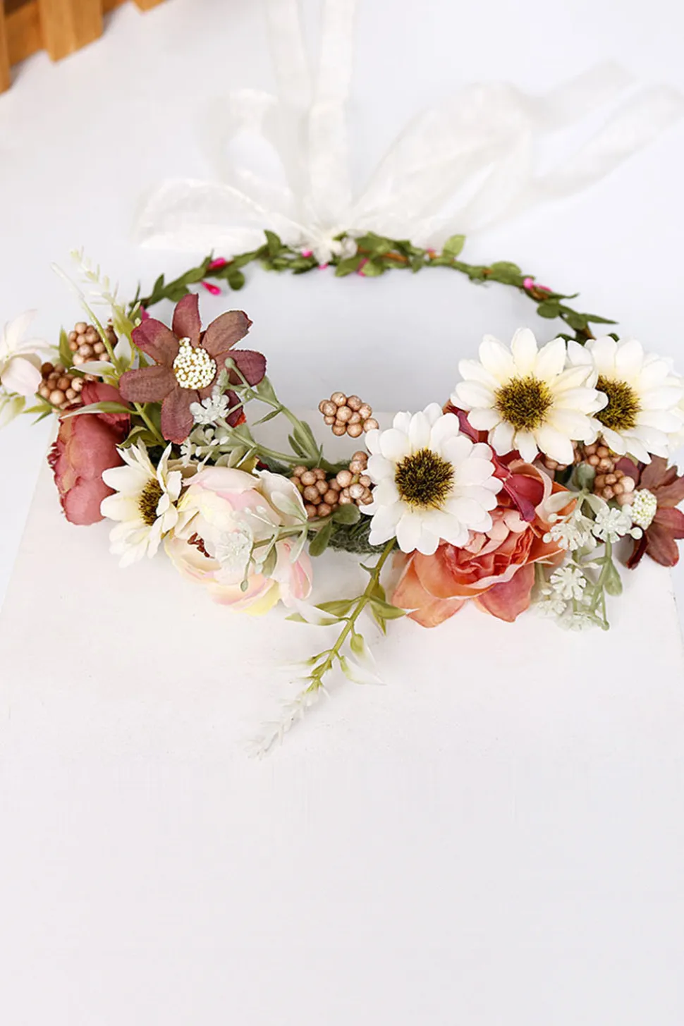 Blush Floral Noiva Cabelo Grinalda com fita
