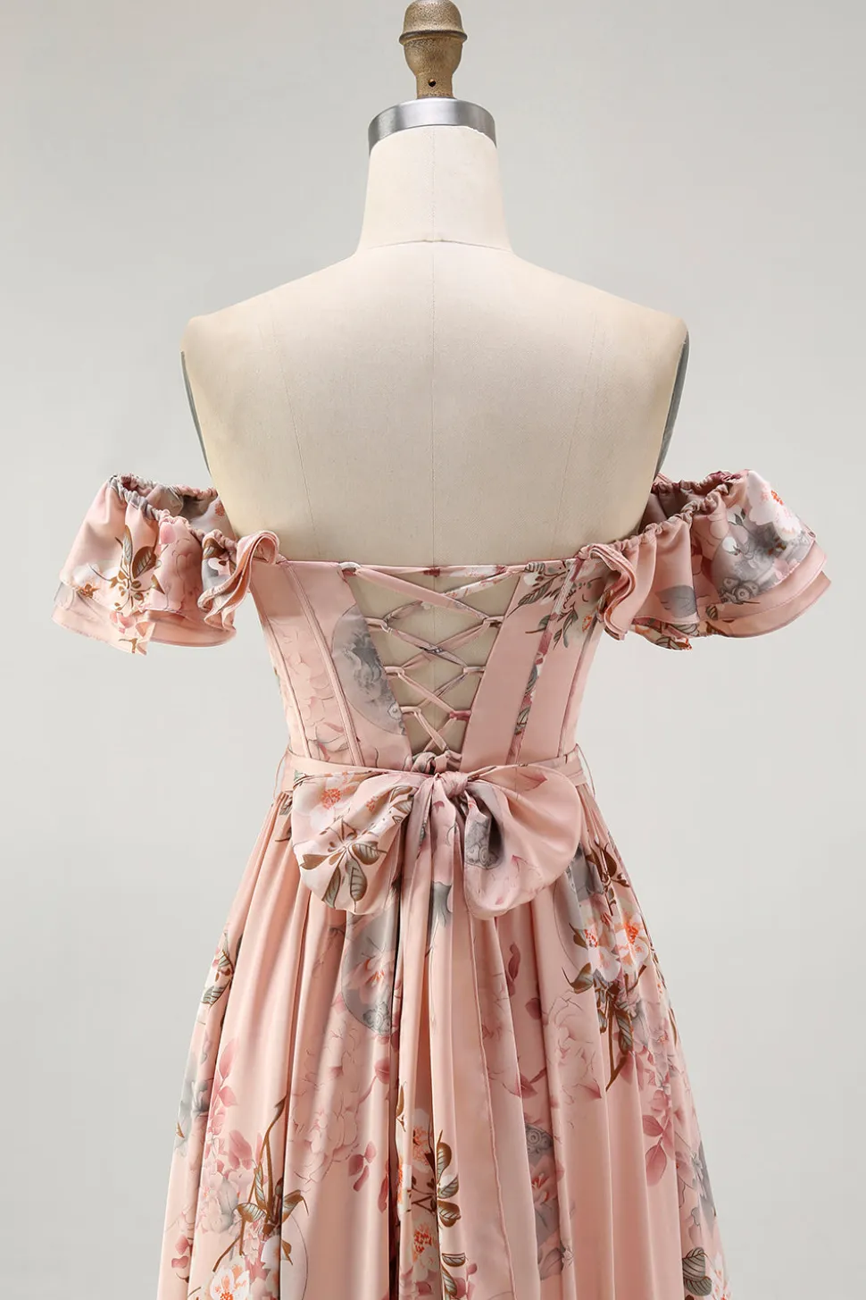 Blush Floral Off The Shoulder Uma Linha Vestido de Madrinha babado