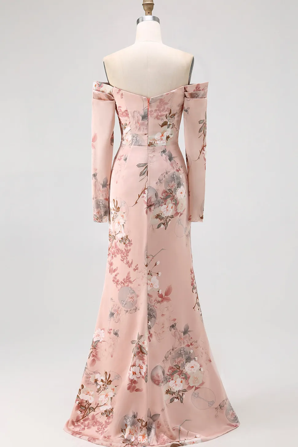 Blush Floral Off The Shoulder Bainha Longo Vestido de Noiva com Fenda