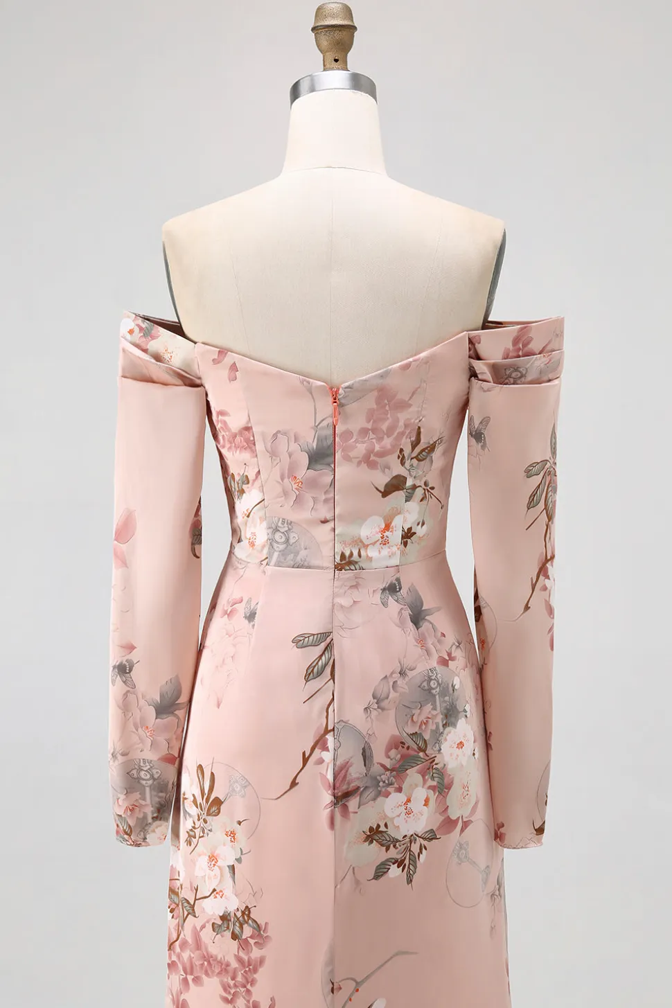 Blush Floral Off The Shoulder Bainha Longo Vestido de Noiva com Fenda