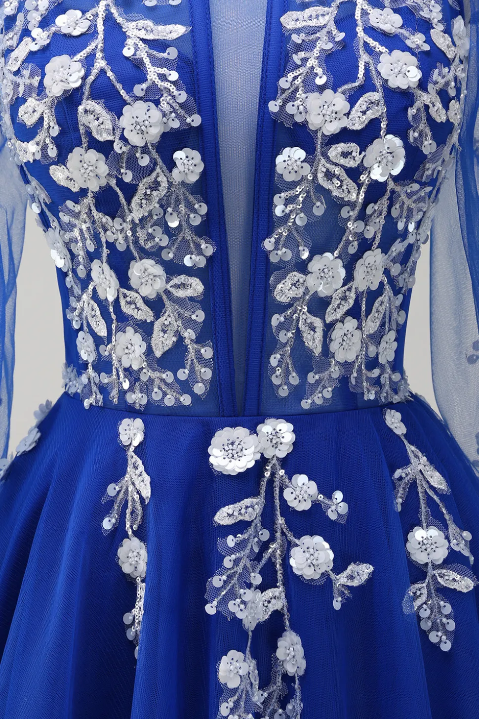 Blush Floral Uma Linha Ombro Frio Vestido de Baile Longo com Mangas Longas