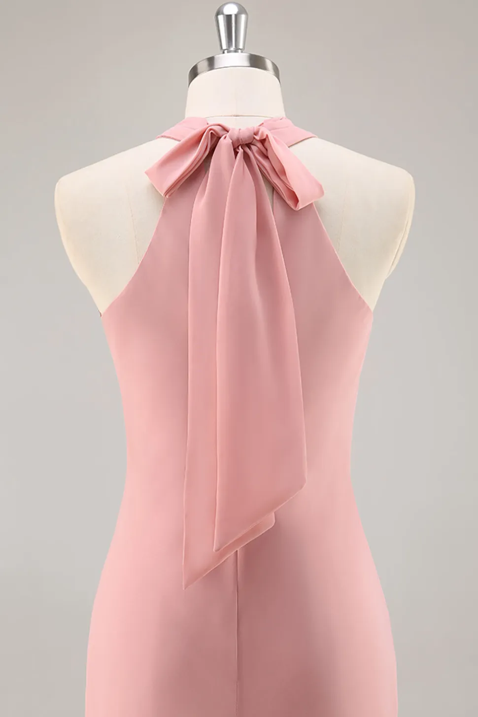 Blush Halter Sereia Chiffon Vestido Longo Madrinha com Arco