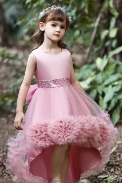Blush high low flower girl dress com flores