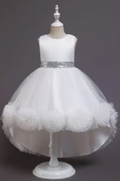 Blush high low flower girl dress com flores