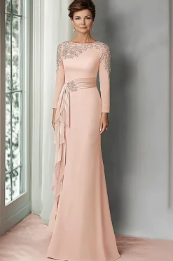 Blush Lace Bainha Mãe Do Vestido De Noiva Com Mangas Longas