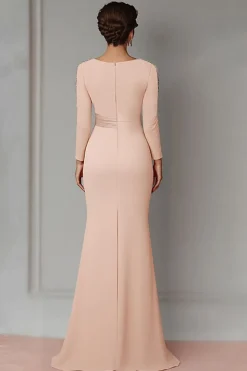 Blush Lace Bainha Mãe Do Vestido De Noiva Com Mangas Longas