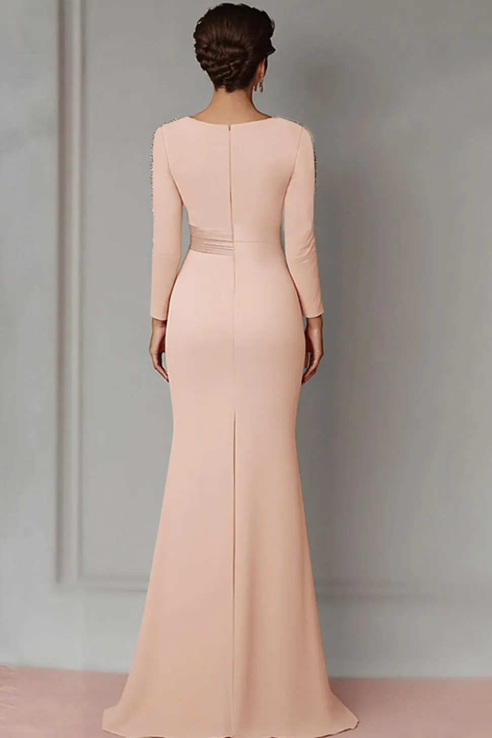 Blush Lace Bainha Mãe Do Vestido De Noiva Com Mangas Longas