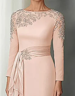 Blush Lace Bainha Mãe Do Vestido De Noiva Com Mangas Longas
