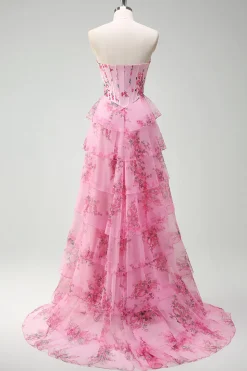 Blush Longo Linha-A Sem Alças Vestido De Baile com Fenda