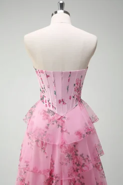 Blush Longo Linha-A Sem Alças Vestido De Baile com Fenda