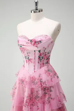 Blush Longo Linha-A Sem Alças Vestido De Baile com Fenda