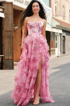 Blush Longo Sem Alças Linha-A Vestido De Baile com Fenda