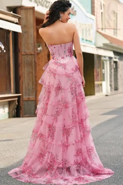 Blush Longo Sem Alças Linha-A Vestido De Baile com Fenda