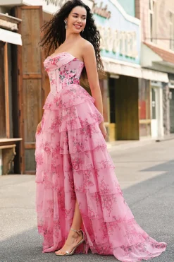 Blush Longo Sem Alças Linha-A Vestido De Baile com Fenda