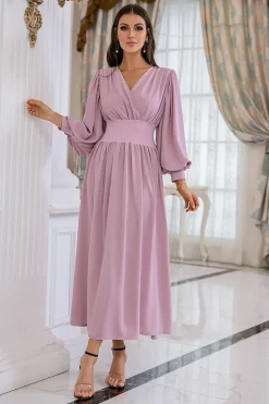 Blush Mangas Compridas V Pescoço Vestido de Baile