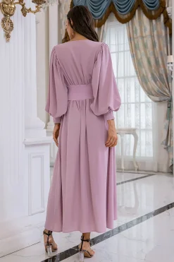 Blush Mangas Compridas V Pescoço Vestido de Baile