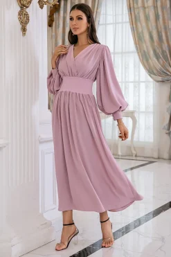 Blush Mangas Compridas V Pescoço Vestido de Baile