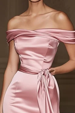 Blush Off The Shoulder Sereia Cetim Long Military Ball Dress