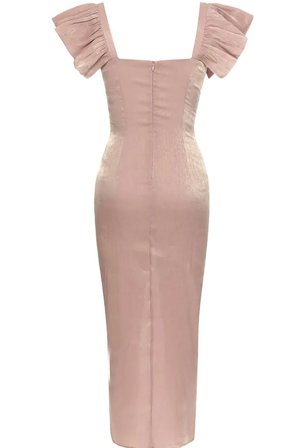 Blush Pescoço Quadrado Cap Mangas Bodycon Vestido de Festa Longo