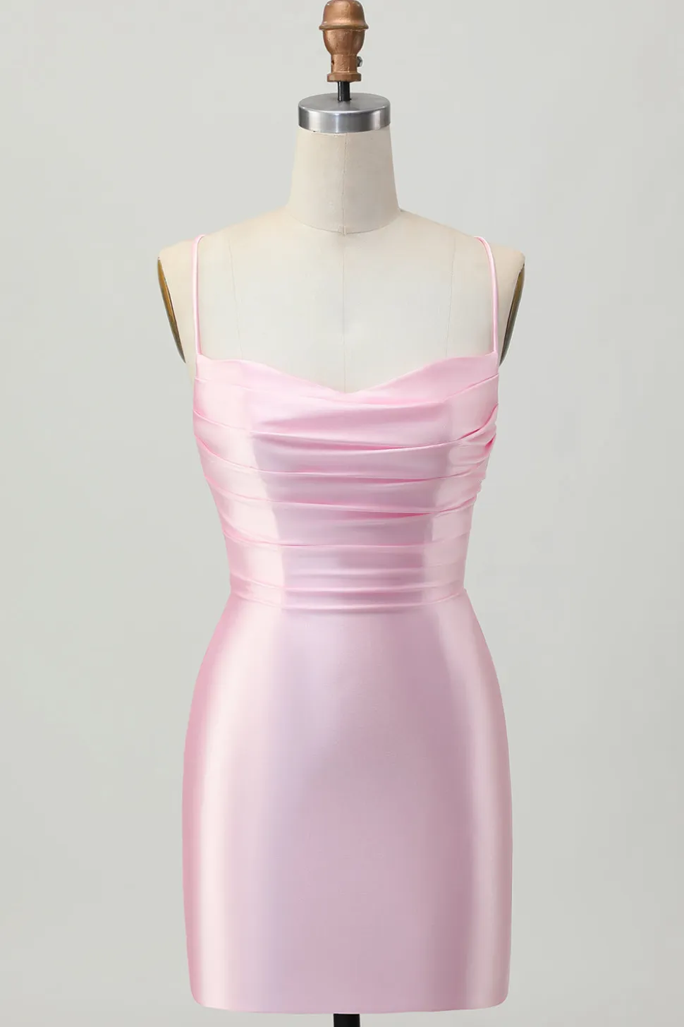 Blush Pink Bodycon Esparguete Correias Vestido Curto Homecoming com Renda Up Back