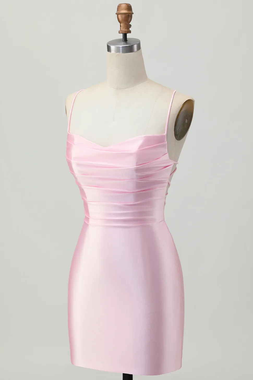 Blush Pink Bodycon Esparguete Correias Vestido Curto Homecoming com Renda Up Back