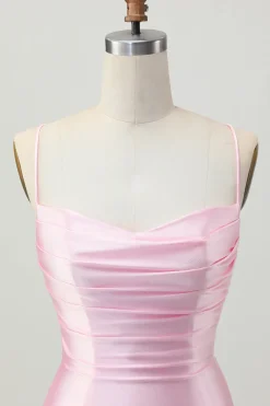 Blush Pink Bodycon Esparguete Correias Vestido Curto Homecoming com Renda Up Back