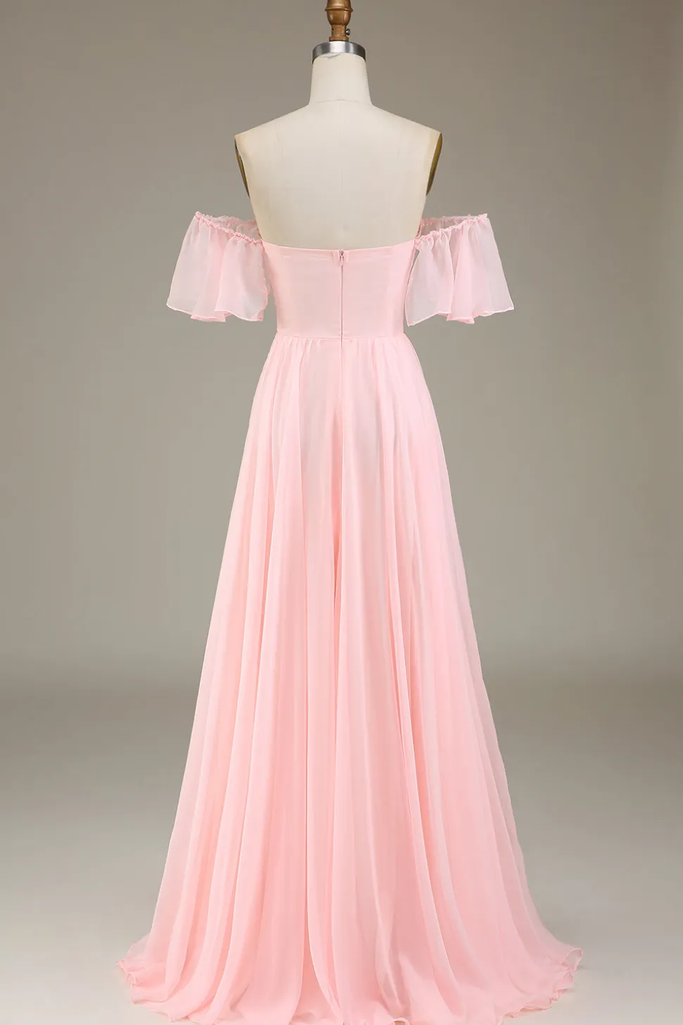 Blush rosa A-line fora do ombro Chiffon longo vestido de dama de honra