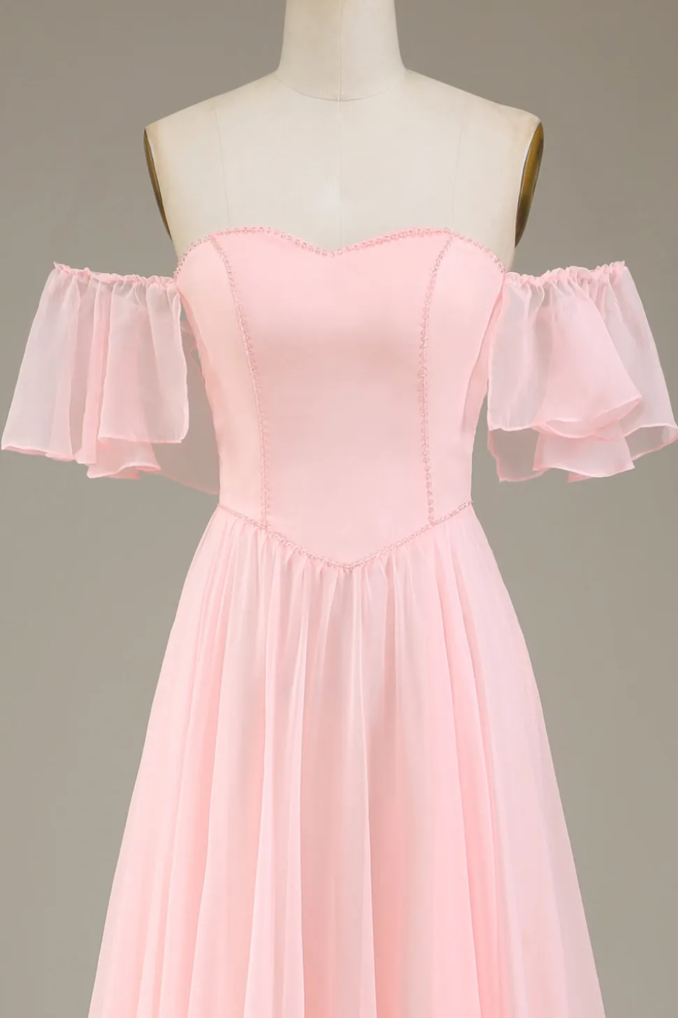 Blush rosa A-line fora do ombro Chiffon longo vestido de dama de honra