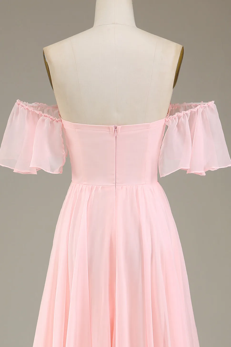 Blush rosa A-line fora do ombro Chiffon longo vestido de dama de honra