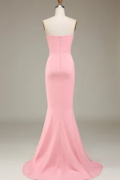 Blush Rosa Sereia Querida Cetim Longo Vestido Madrinha