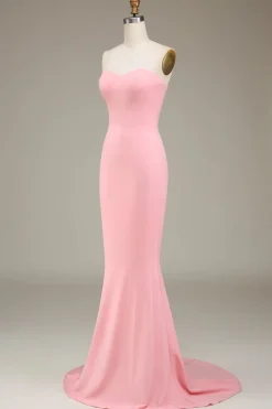 Blush Rosa Sereia Querida Cetim Longo Vestido Madrinha
