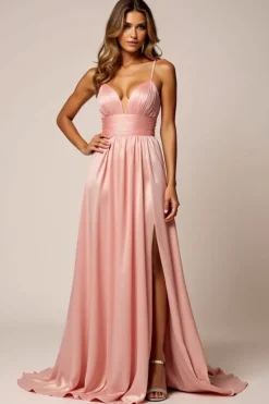 Blush Rosa Uma Linha Esparguete Correias Cetim Prom Dress