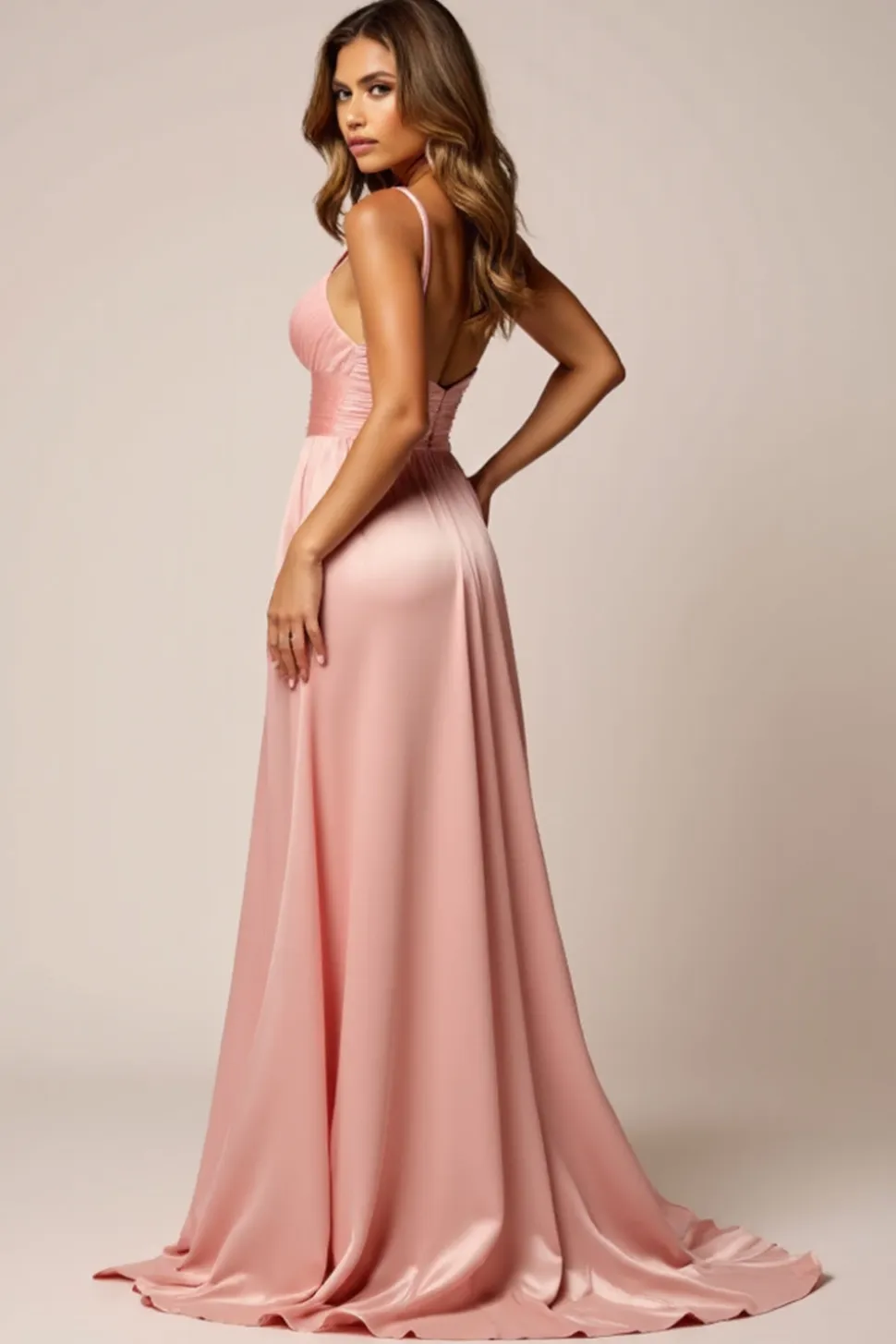 Blush Rosa Uma Linha Esparguete Correias Cetim Prom Dress