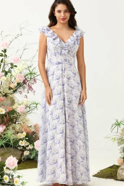 Blush Roxo Flor Boho Chiffon Vestido Madrinha