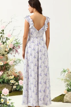 Blush Roxo Flor Boho Chiffon Vestido Madrinha