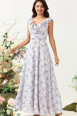 Blush Roxo Flor Boho Chiffon Vestido Madrinha