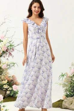 Blush Roxo Flor Boho Chiffon Vestido Madrinha