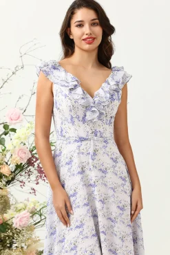 Blush Roxo Flor Boho Chiffon Vestido Madrinha